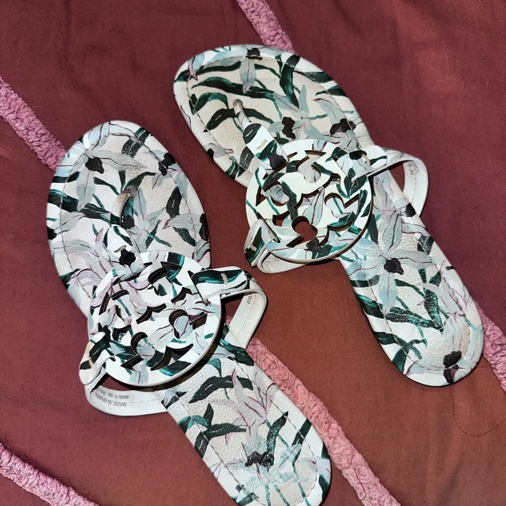 Tory Burch White Floral Cutout Logo Sandals